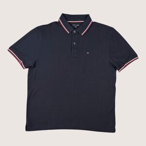 Tommy Hilfiger Tipped Pique Polo Shirt Men XL Navy Blue Regular Fit Short Sleeve